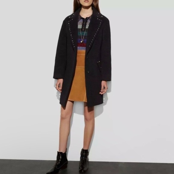 MSRP $1095) NEW Women’s Coach Studded Wool Blend Coat - Black - Size 2 W Pockets